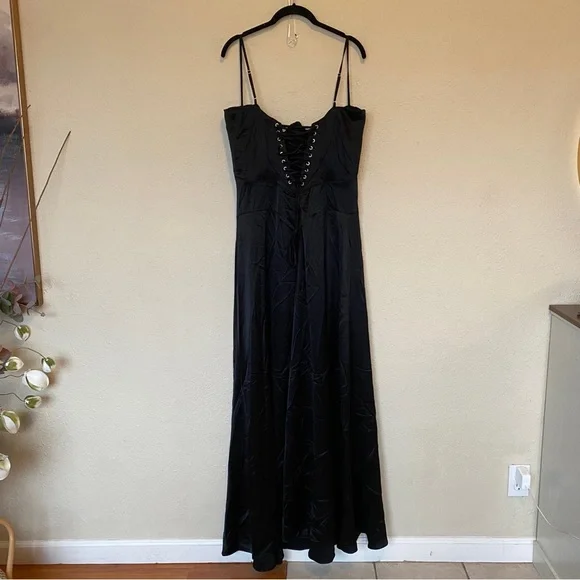 anabella black lace up maxi dress Petal and Pup Women's Anabelle Halter Neck Lace Maxi Dress